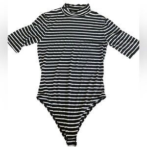 Cupio Black and White Striped Size Small Mock Neck Bodysuit